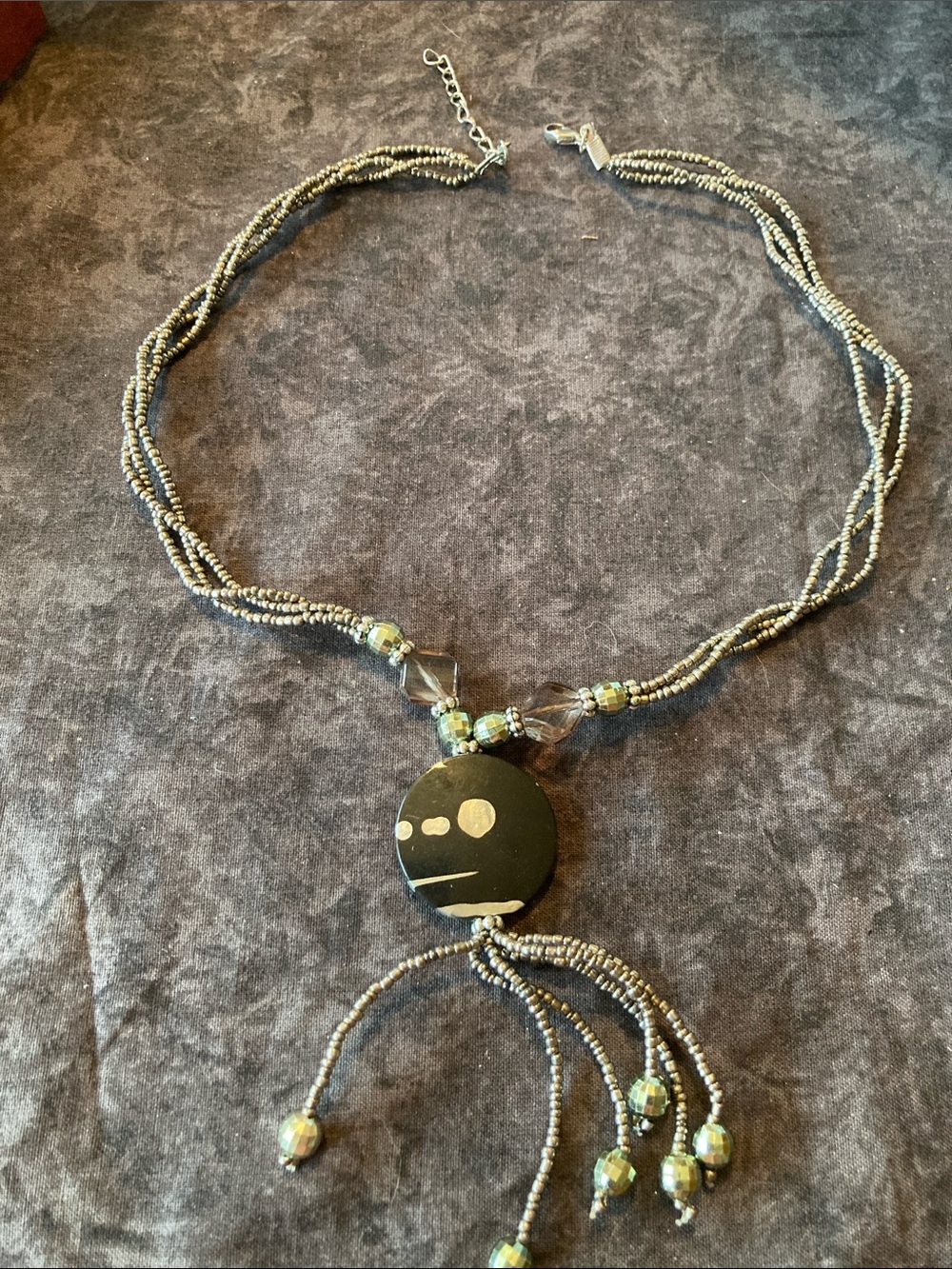 Boho Silver Accent Beaded Pendant Necklace